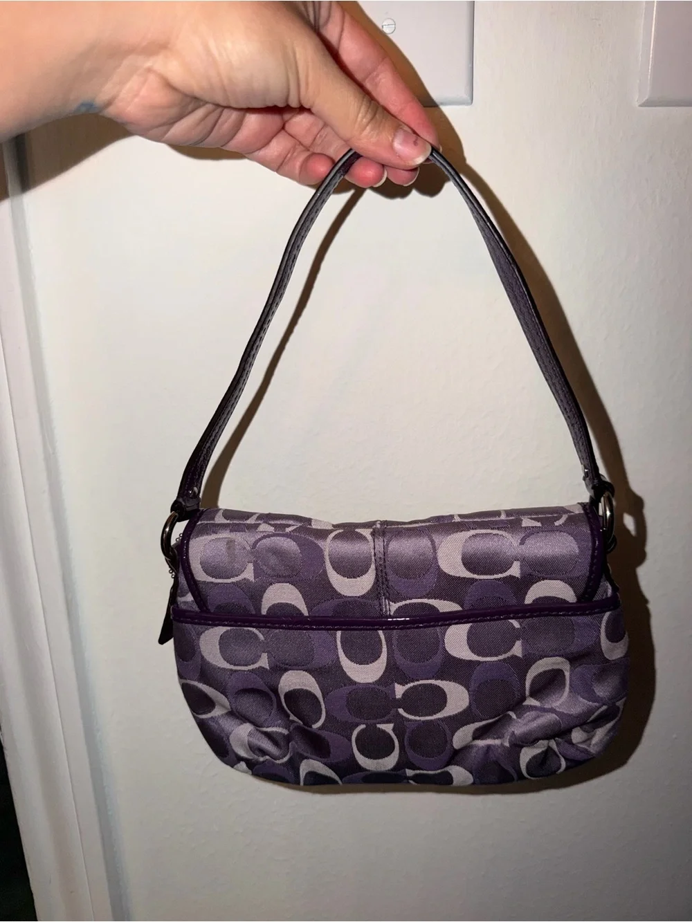 PRISTINE Vintage Y2K Coach Optic Purple Signature Flap Bag - 9x6 Baguette